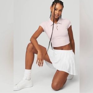 Alo Choice Crop Polo Shirt in Pink Sugar